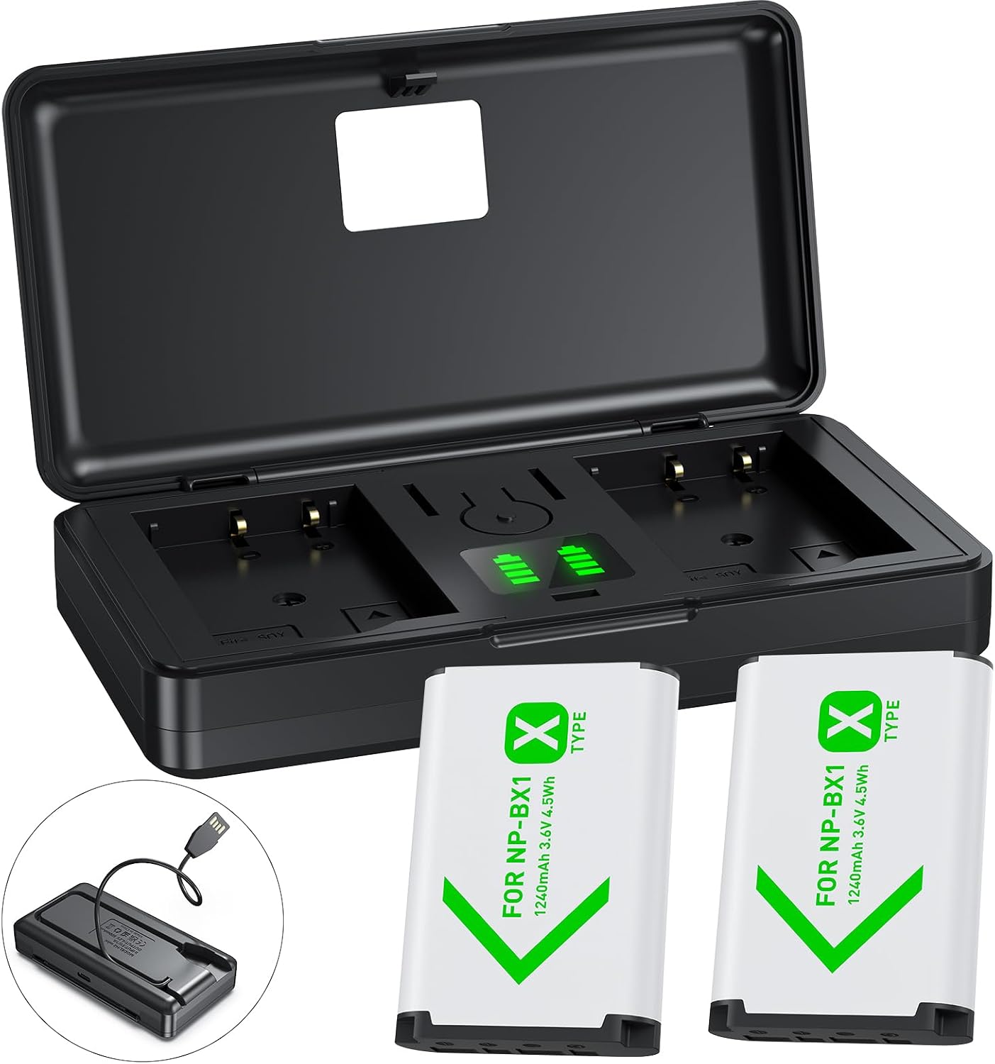NP-BX1 Camera Battery (2 Pack) and 2-Channel USB Charger for Sony NP-BX1/M8, ZV-1, ZV-1F...