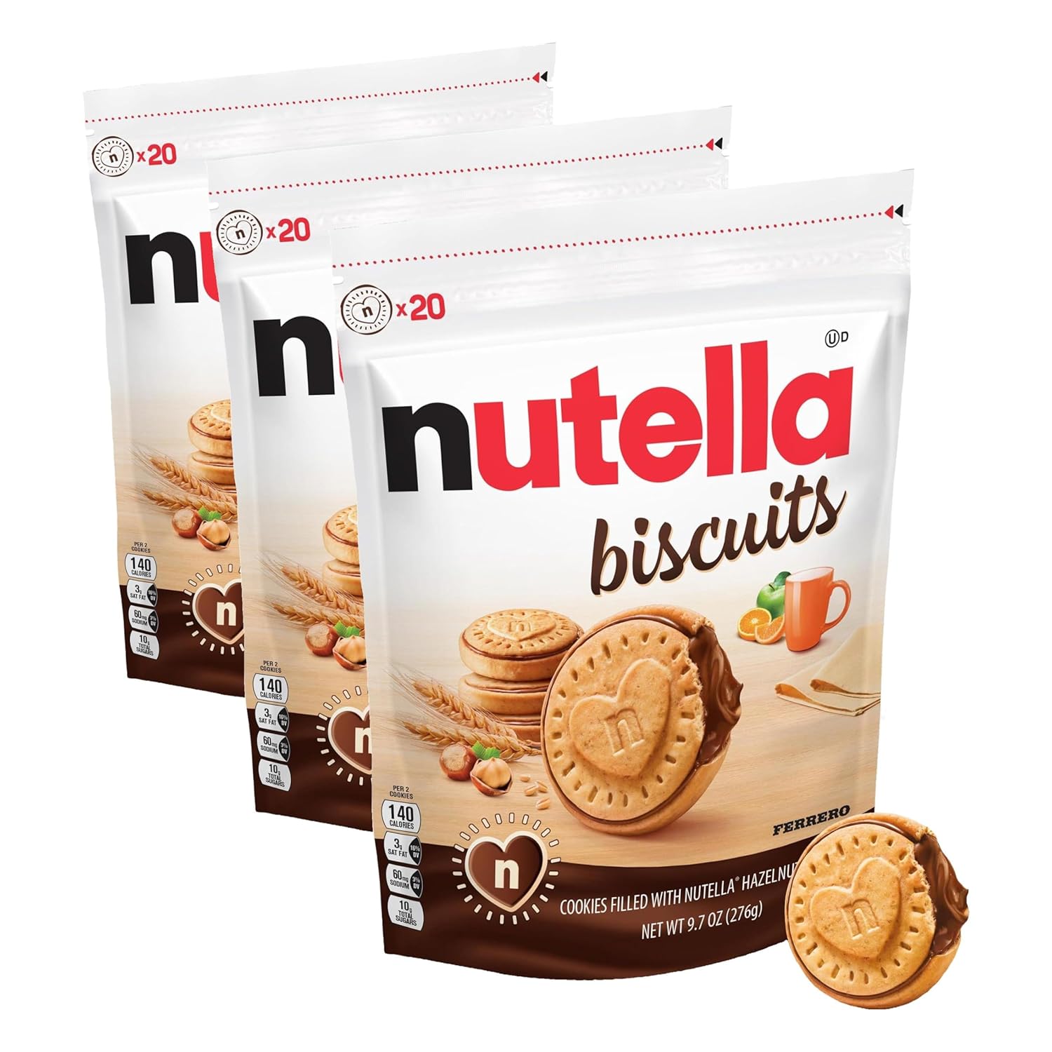 Nutella Biscuits, Hazelnut Spread With Cocoa, Sandwich Cookies, 20-Count Bag (Pack of 3)