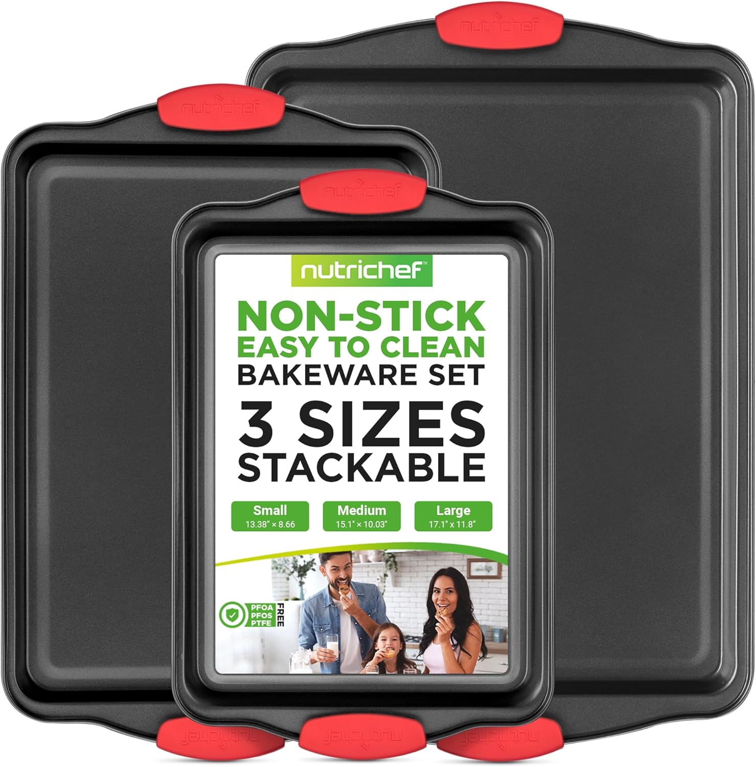 NutriChef 3-Piece Nonstick Kitchen Oven Baking Pans - Premium & Stylish Non-Stick Steel...