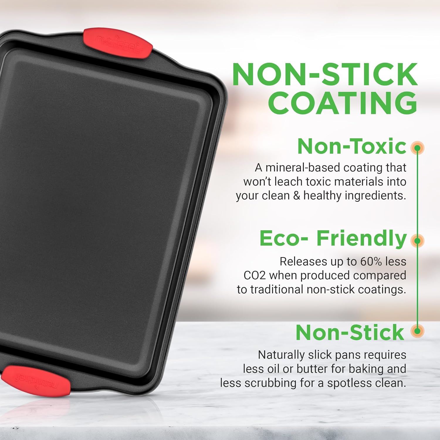 NutriChef 3-Piece Nonstick Kitchen Oven Baking Pans - Premium & Stylish Non-Stick Steel... image