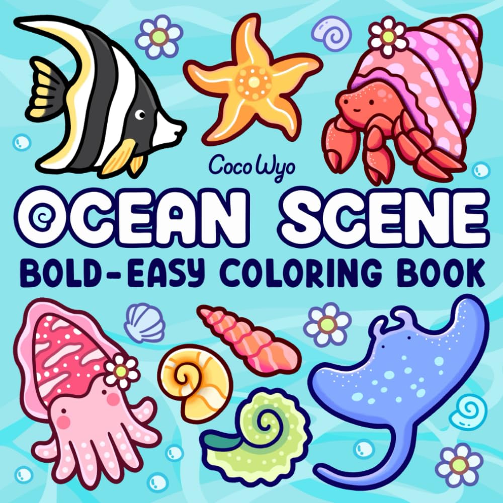 Ocean Scene: Coloring Book for Adults and Kids, Bold and Easy Designs for Relaxation with...