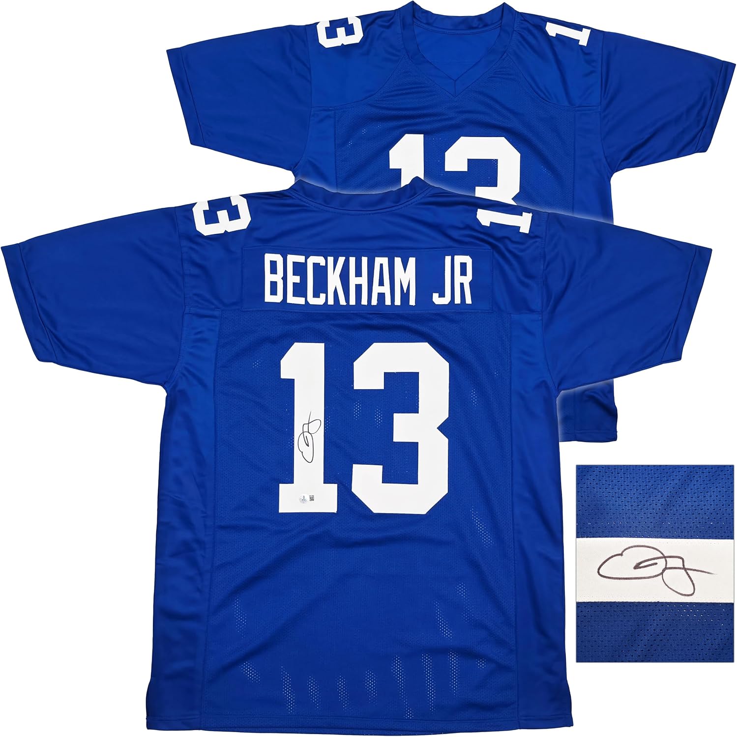 Odell Beckham Jr. Autographed Blue Football Jersey Beckett BAS Witness Stock #246196