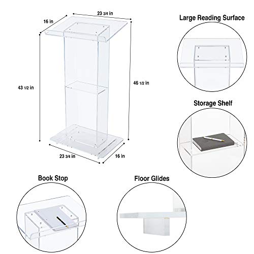OEF Furnishings CoreGhost Series Commercial-Grade Modern Clear Acrylic Lectern with Shelf... image
