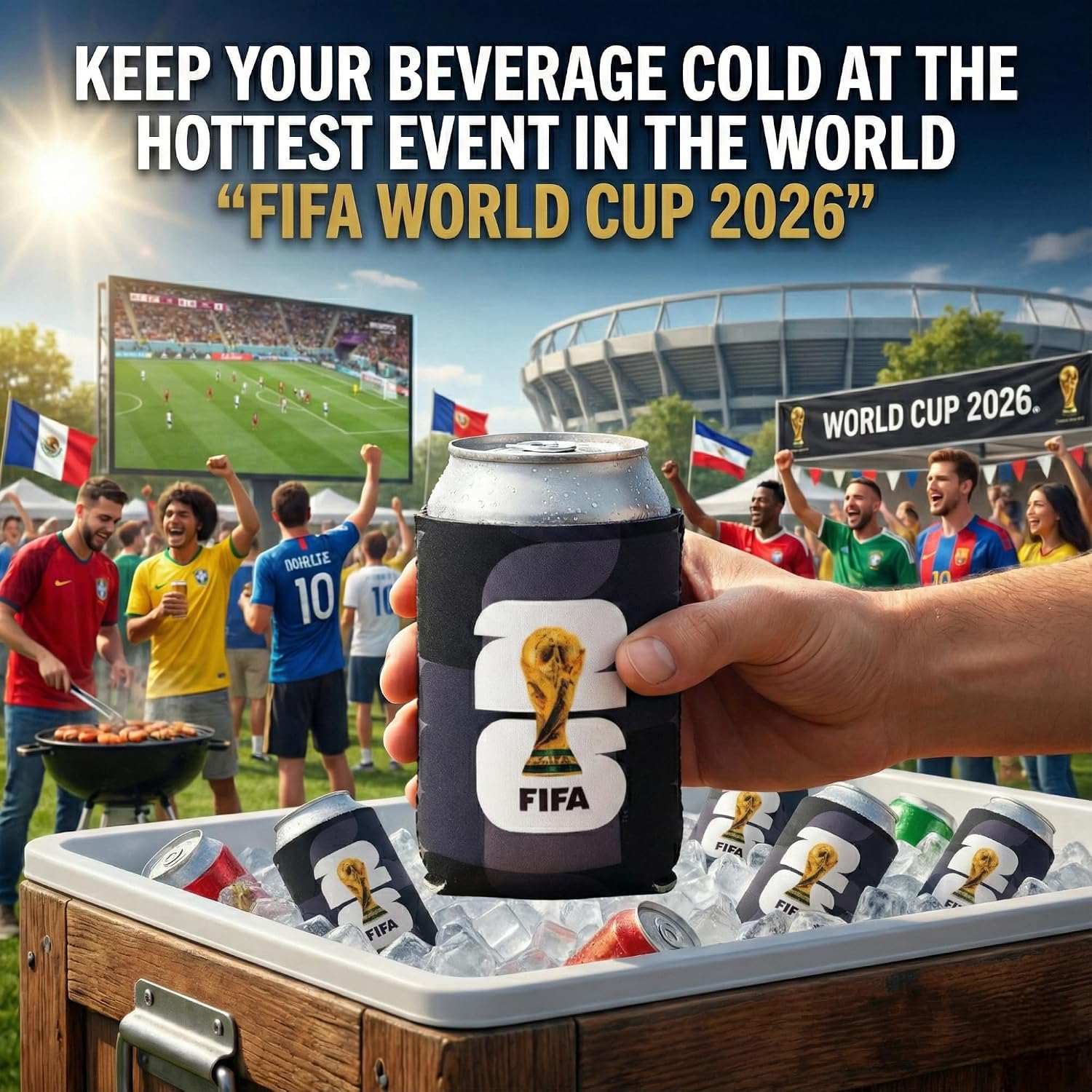 Official 2026 FIFA World Cup - Insulated Soda & Beer Can Cooler - Keeps Drinks Colder for... image