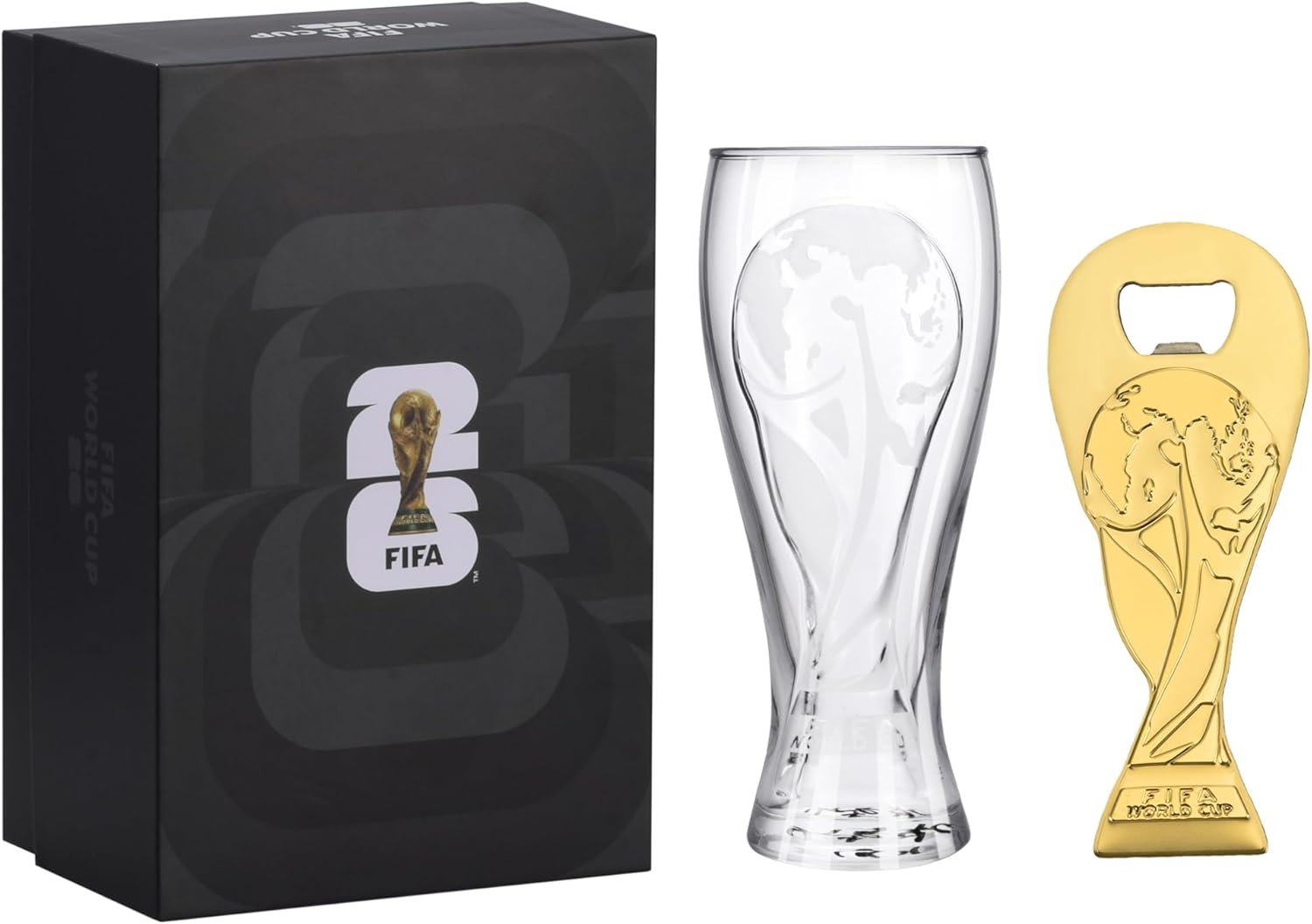 Official FIFA World Cup 2026 Edition - 17oz Pilsner Beer Glass & 6-Inch Trophy Bottle Opener...