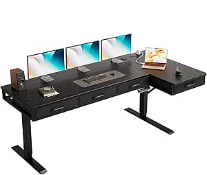 OffiGo 63 Inch L Shaped Electric Standing Desk with Drawers, Height Adjustable Large Desk...