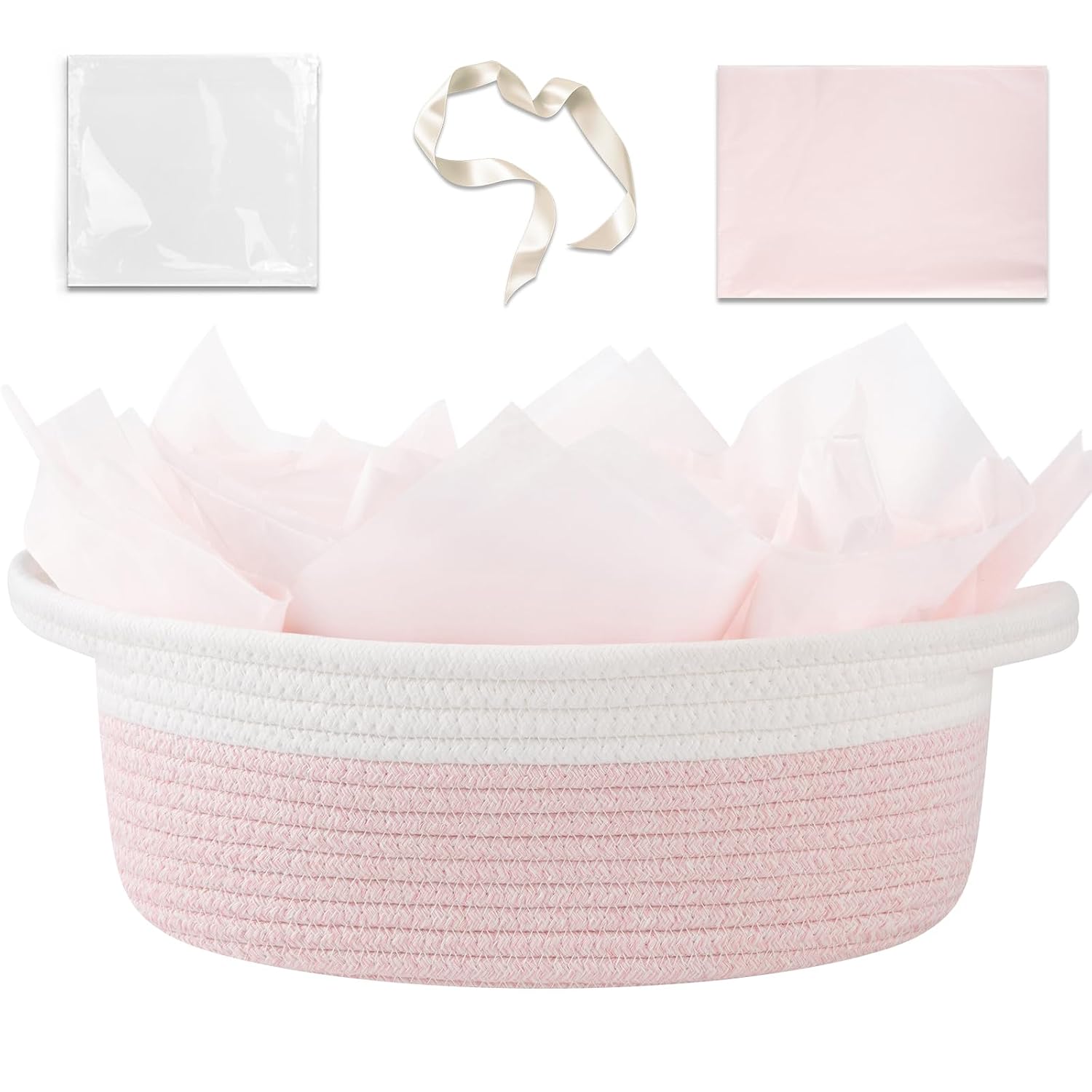 OIAHOMY Gift Basket Empty with Handle, 12"x 8"x 5" Small Woven Basket with Gift Bag, Ribbon...