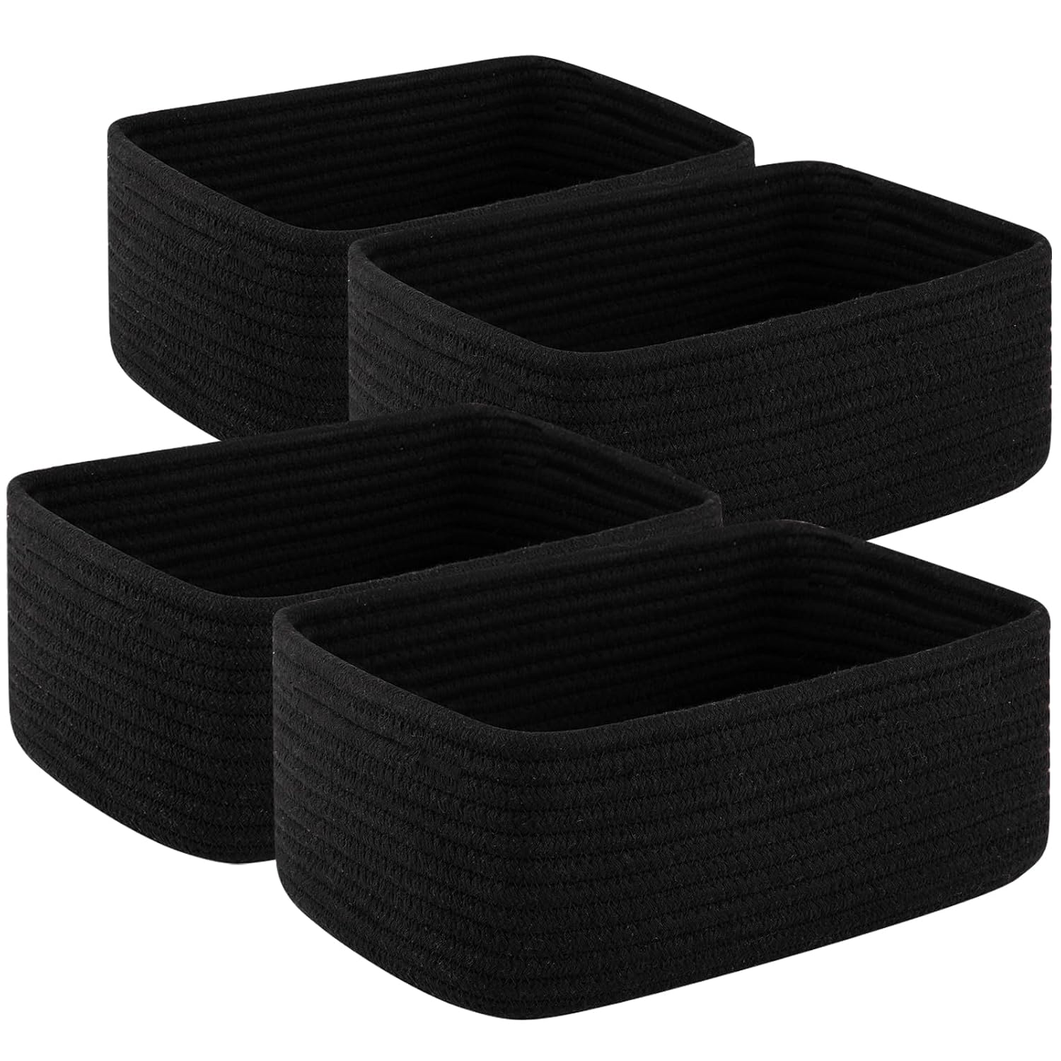 OIASKET 4 Pack Small Storage Shelf Baskets for Organizing, Mini Woven Rope Storage Bins for...