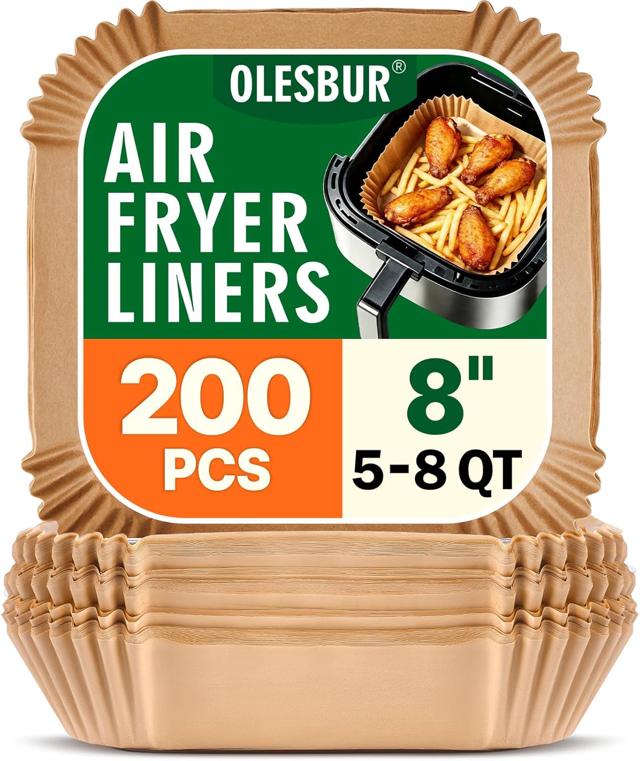 OLESBUR Air Fryer Liners Disposable, 200Pcs 8 Inch Airfryer Paper Liners, Unbleached...