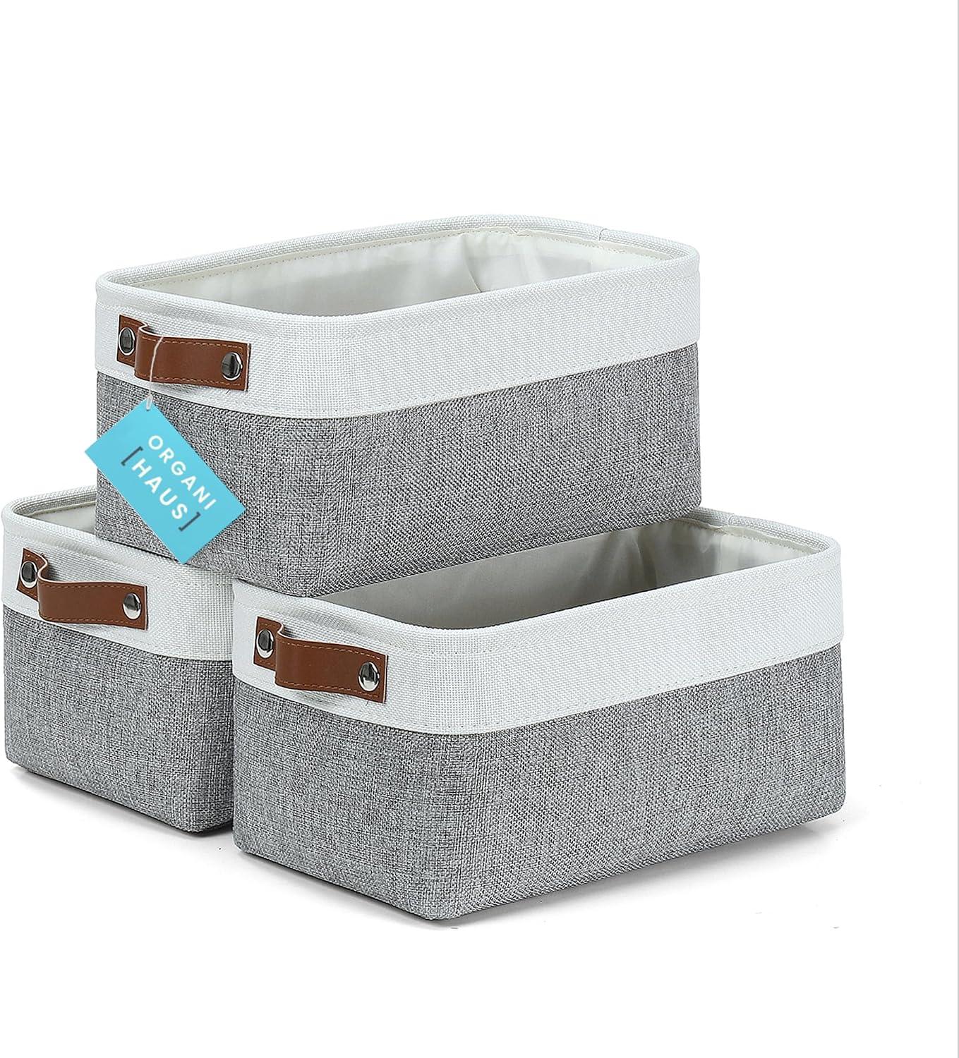 OrganiHaus 12x8in Canvas Storage Baskets 3 Pack | SMALL Fabric Bins for Shelves | Pantry &...