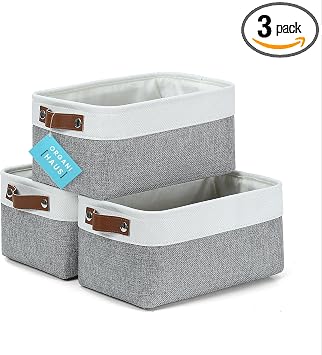 OrganiHaus 12x8in Canvas Storage Baskets 3 Pack | SMALL Fabric Bins for Shelves | Pantry &... image