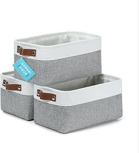 OrganiHaus 12x8in Canvas Storage Baskets 3 Pack | SMALL Fabric Bins for Shelves | Pantry &... image