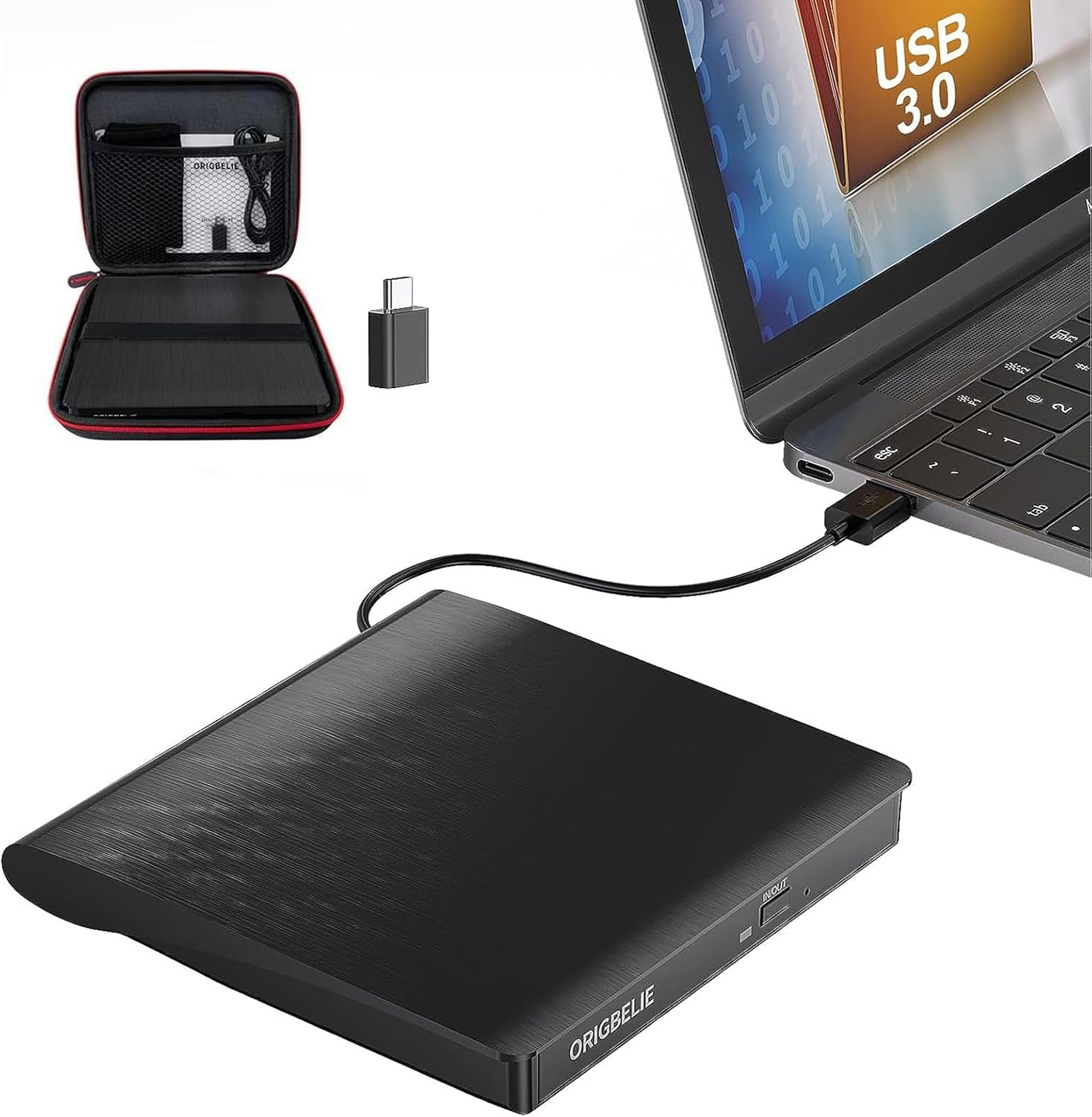 ORIGBELIE External CD DVD Drive for Laptop, USB 3.0 Portable CD DVD Burner Player Reader...