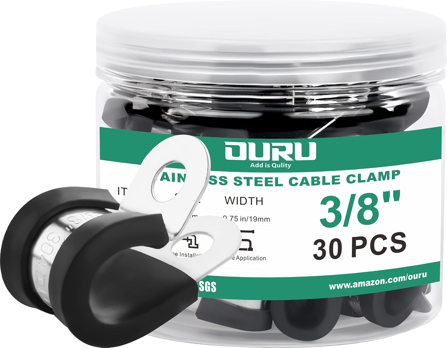 OURU 30pcs 3/8 Inch Stainless Steel Cable Clamps,Rubber Coated Cushioned Insulated Cable...