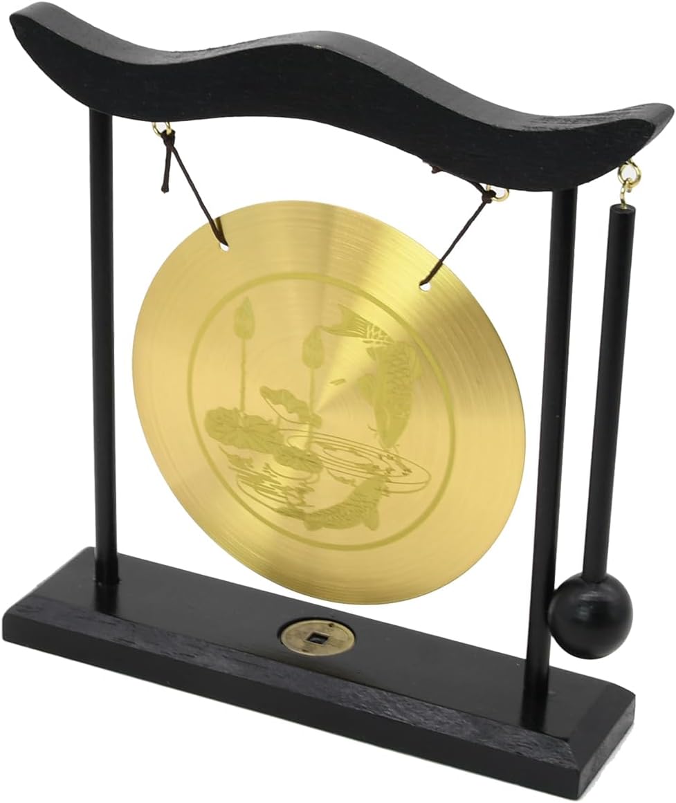 Owlgift Chinese Zen Feng Shui Gong Décor - Copper Gong with Wooden Stand | 7.9-Inch... image