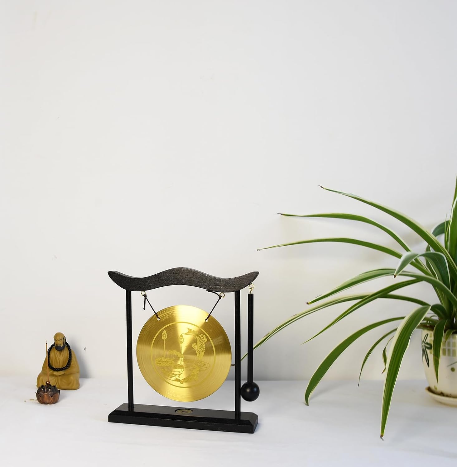Owlgift Chinese Zen Feng Shui Gong Décor - Copper Gong with Wooden Stand | 7.9-Inch... image