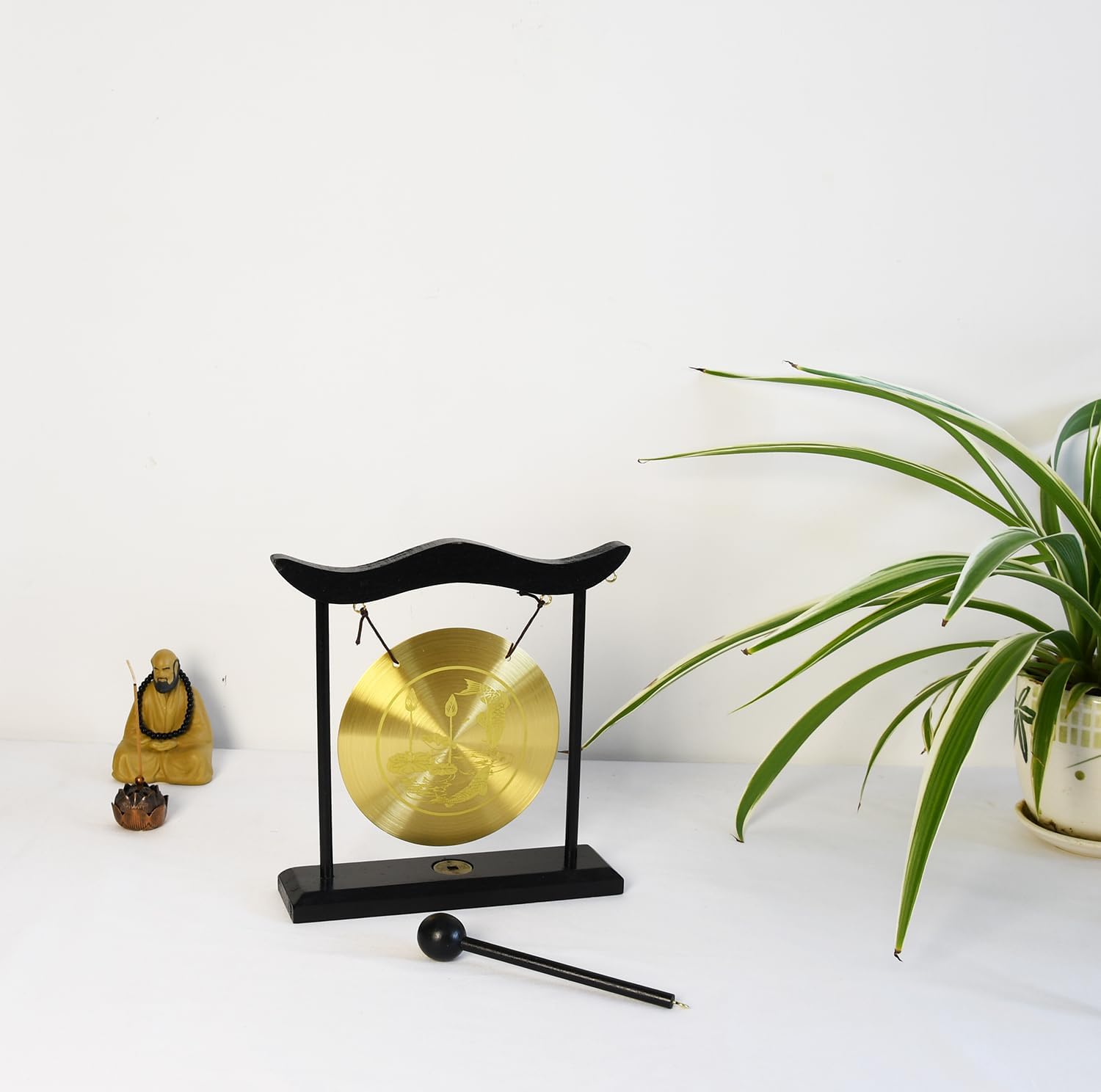 Owlgift Chinese Zen Feng Shui Gong Décor - Copper Gong with Wooden Stand | 7.9-Inch... image