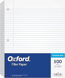 Oxford Loose Leaf Paper, 500 Sheets, College Rule Filler Notebook Paper, 8-1/2" x 11"...