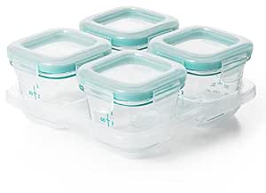 OXO Tot Glass Baby Blocks Food Storage Containers, Teal, 4 oz image