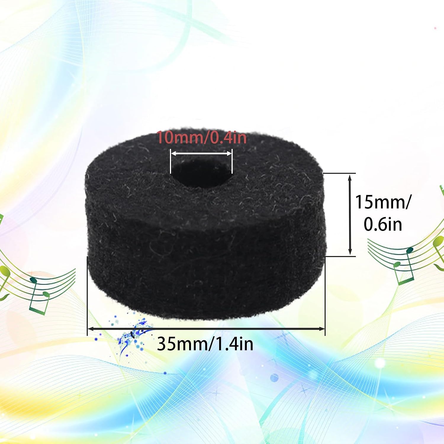 Pack of 10 Round Soft Black Cymbal Stand Felt Washer, Drum Felts Replacement, Enhance Your... image