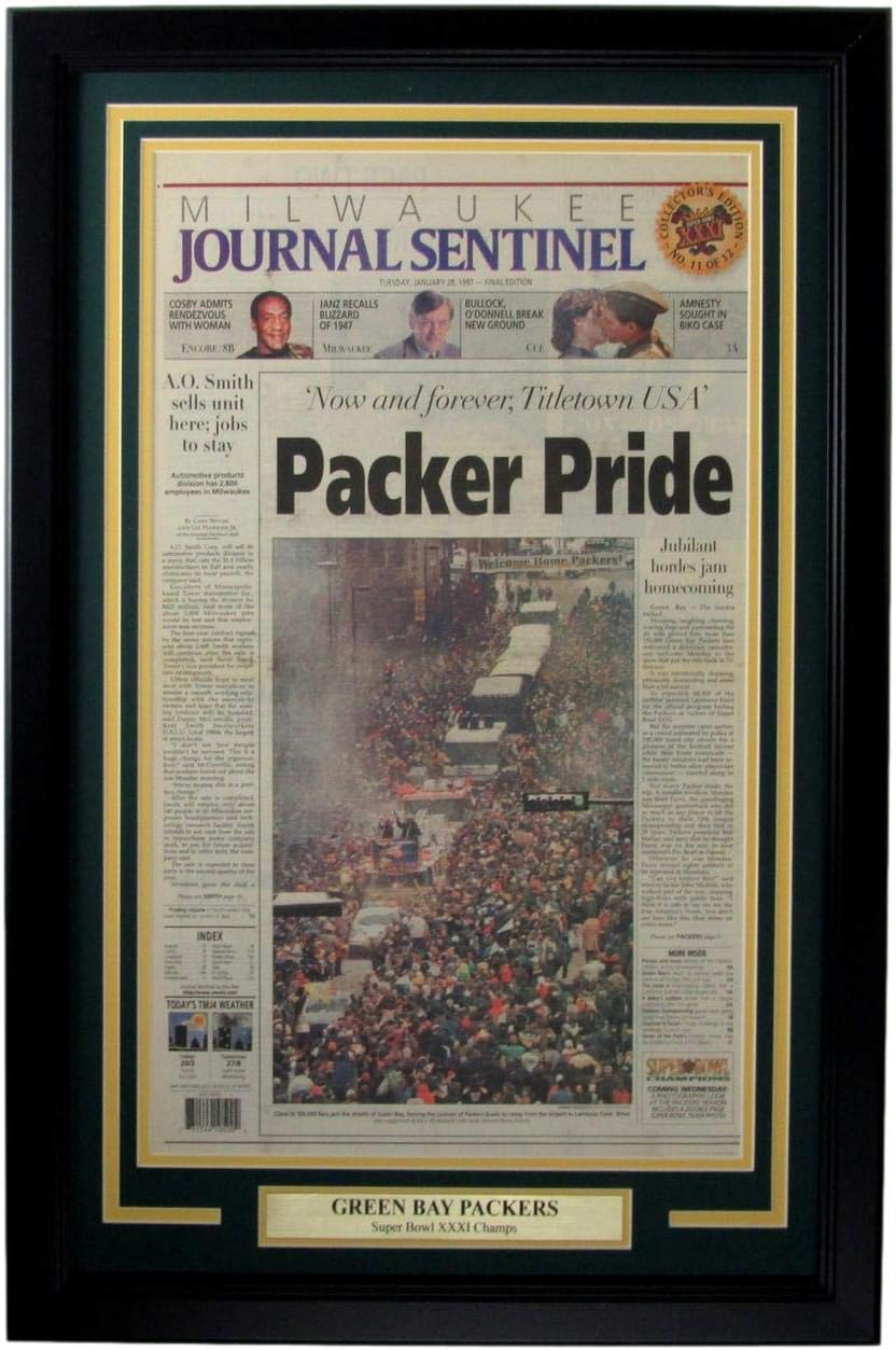 Packers 1997 S.B. XXXI Champs Journal Sentinel Newspaper Framed 157869
