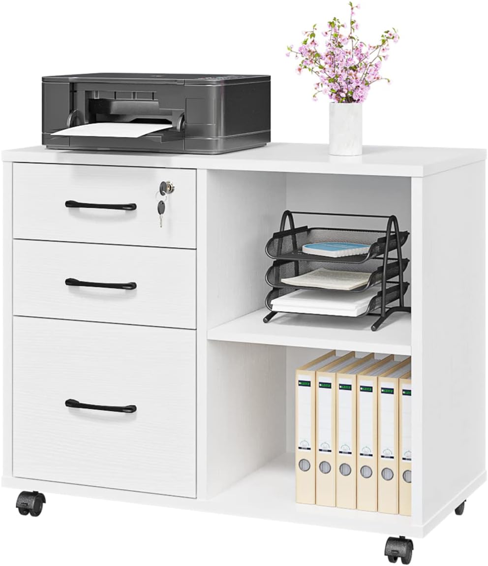 Panana 3 Drawer Office File Cabinets, Mobile Lateral Printer Stand with Open Storage Shelf...