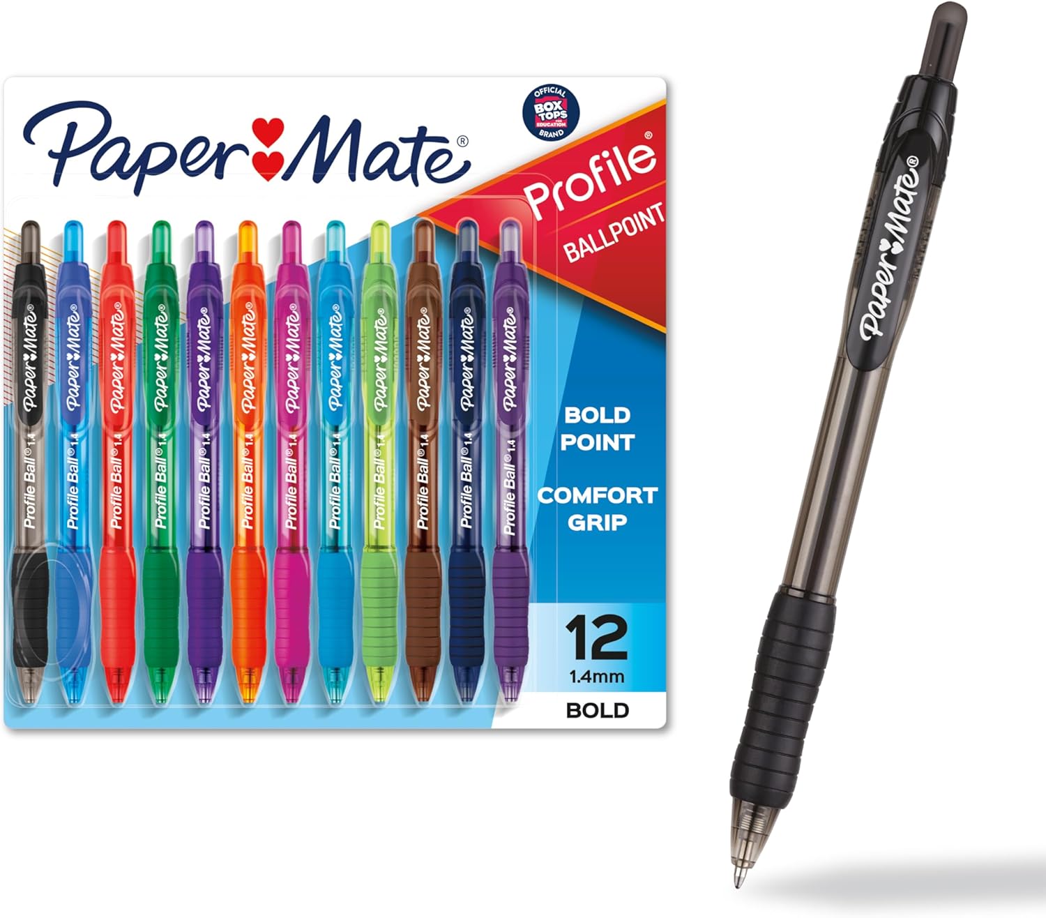 Paper Mate Profile Retractable Ballpoint Pens, Bold Point (1.4mm), Assorted Colors, 12 Count...