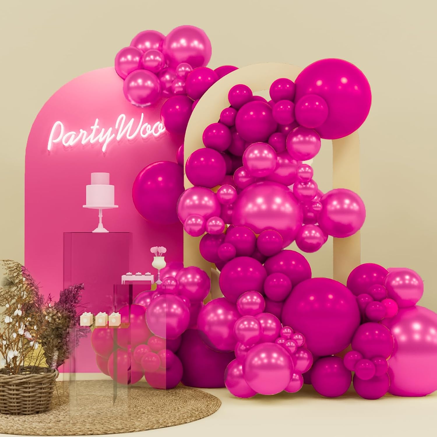 PartyWoo Hot Pink Balloons 140pcs Different Sizes of 18 12 10 5 Inch Metallic Pink Magenta...