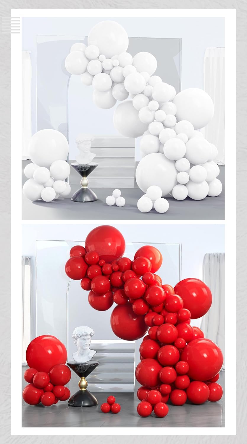 PartyWoo White Balloons 140 pcs 18/12/10/5 Inch and Red Balloons 140 pcs 18/12/10/5 Inch...