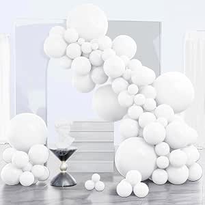 PartyWoo White Balloons 140 pcs Different Sizes of 18 12 10 5 Inch White Balloons Arch Kit...