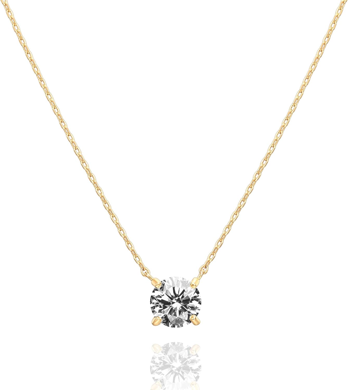 PAVOI 14K Gold Plated Crystal Solitaire 1.5 Carat (7.3mm) Cubic Zirconia Dainty Choker...
