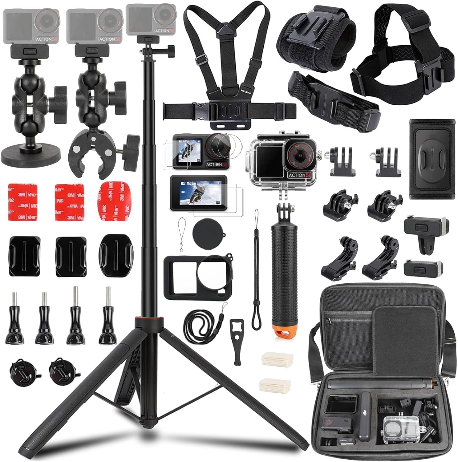 PellKing Accessories Kit for DJI Osmo Action 5pro/4/3,Carrying Case with Belt 135cm Selfie...