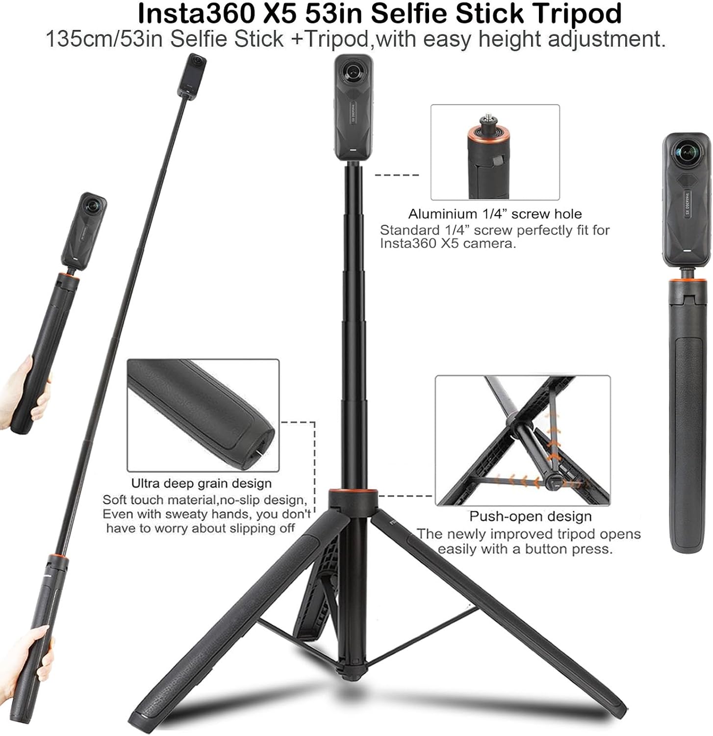 PellKing Accessories Kit for Insta360 X5,Included Carrying Case with Belt,135cm Selfie Stick... image