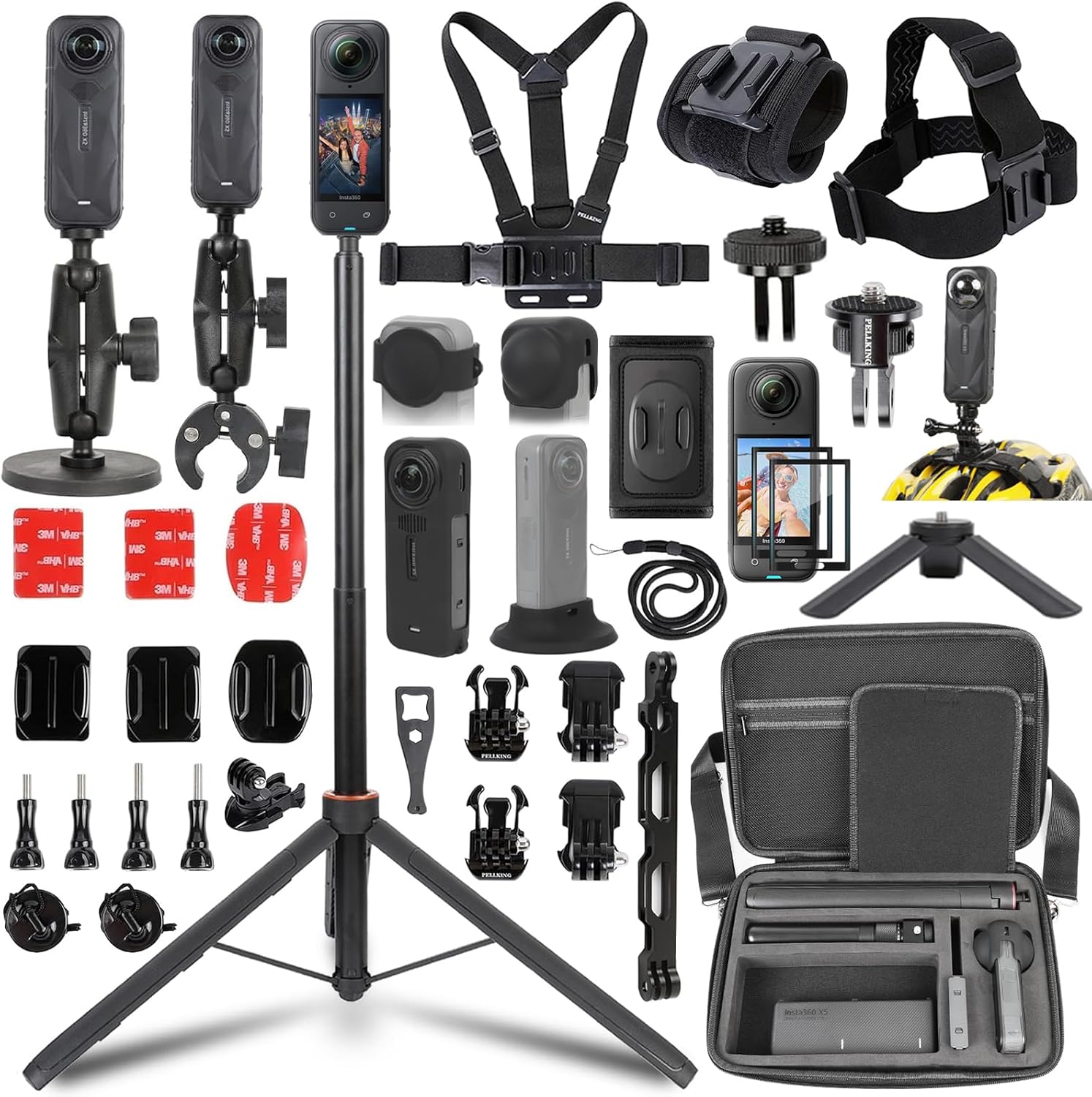 PellKing Accessories Kit for Insta360 X5,Included Carrying Case with Belt,135cm Selfie Stick...