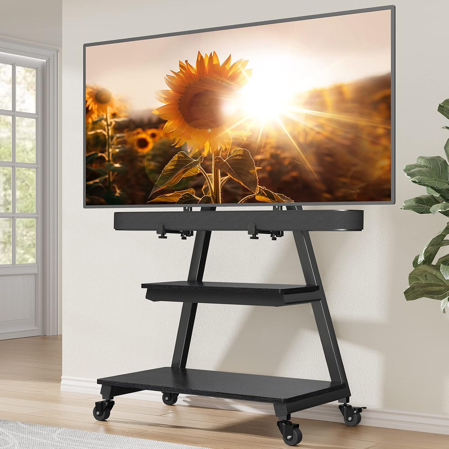 Perlegear Mobile TV Stand with Soundbar Mount, Rolling Floor TV Stand with Wheels for 43-83"...