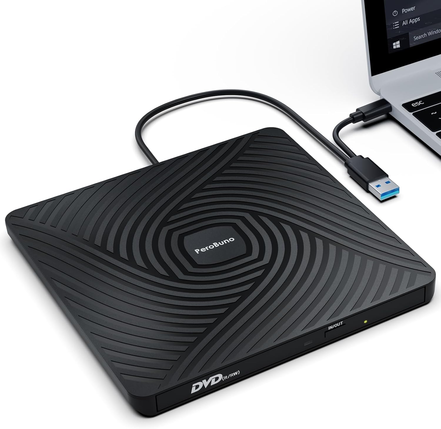 PeroBuno External CD DVD Drive, USB 3.0 Type-C Optical Drive, 0.5-inch Ultra-Slim Portable...