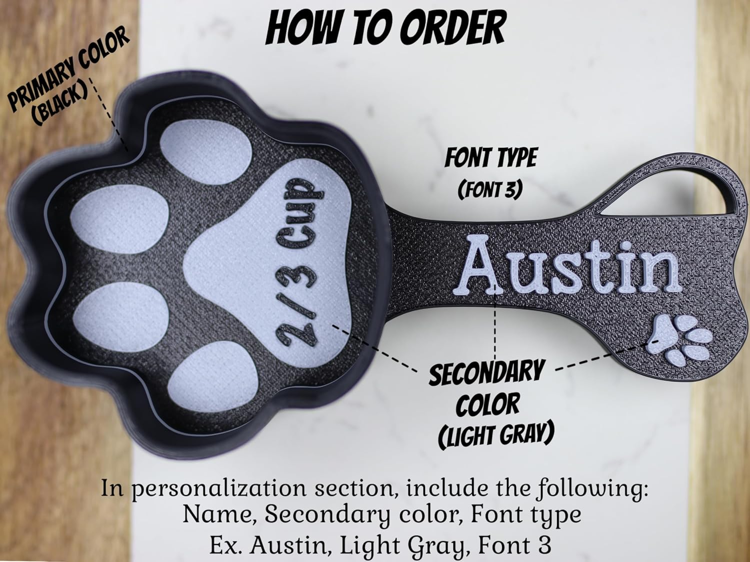 Personalized Dog Food Scoop – Custom Pet Measuring Scoop with Name – Paw Shaped Portion... image