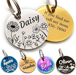 Personalized Dog Tags and Cat Tags, Stainless Steel Pet ID Tags, Collar Charm Engraved on...