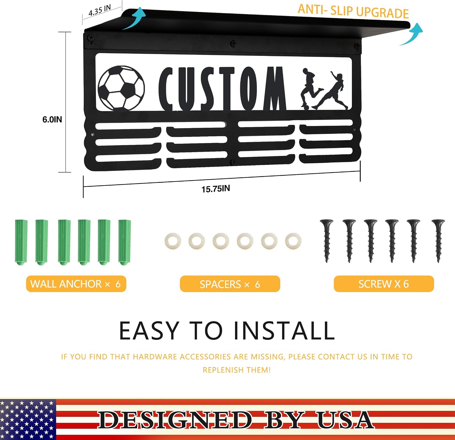 Personalized Medal Display Rack - Custom Metal Medal Hanger for Awards and Trophies | Holds... image