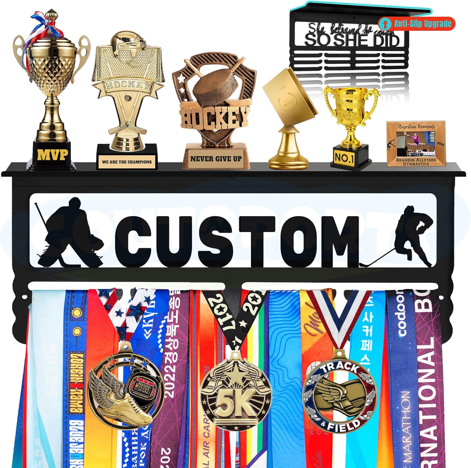 Personalized Medal Display Rack - Custom Metal Medal Hanger for Awards and Trophies | Holds...