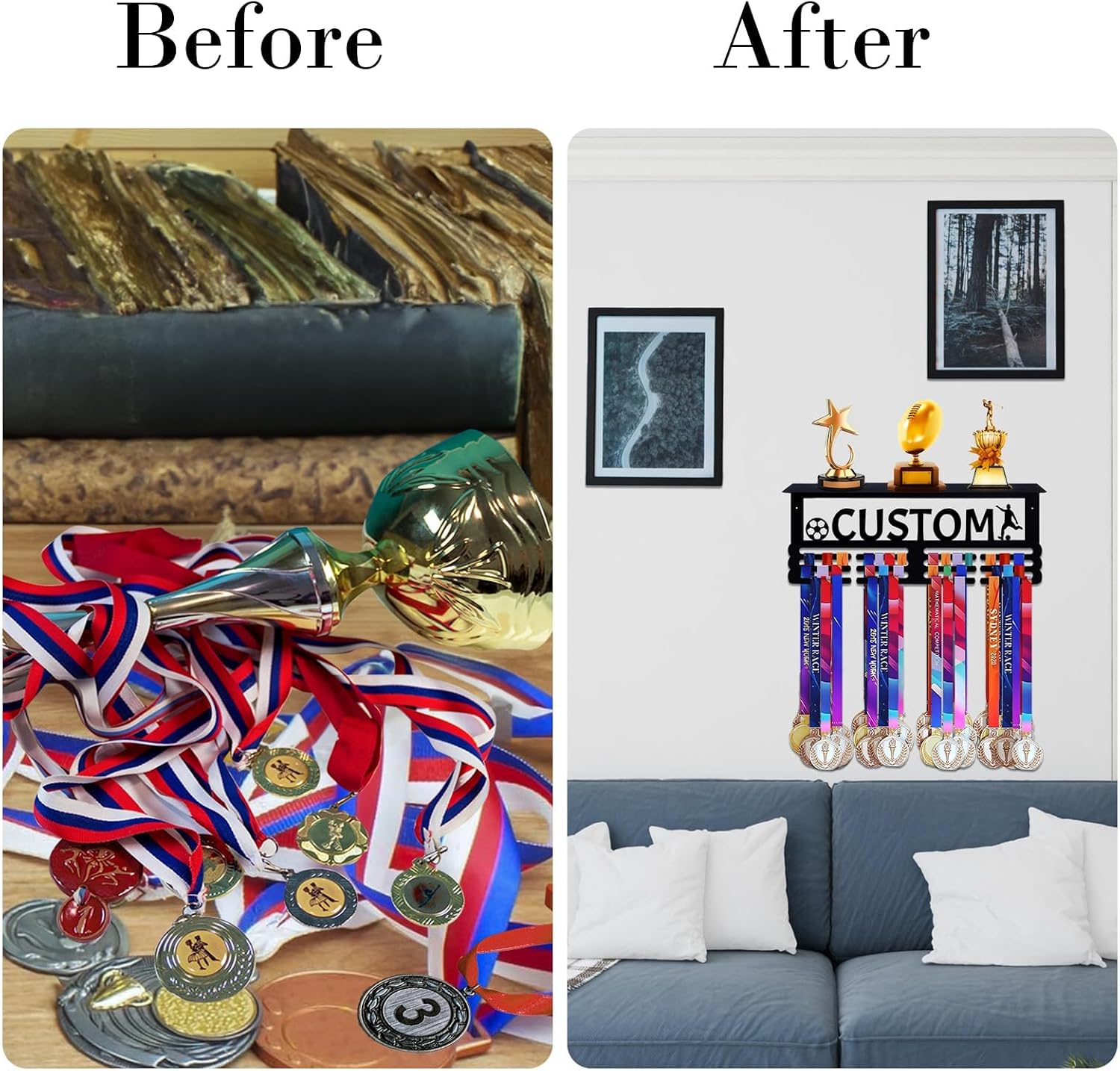 Personalized Medal Display Rack - Custom Metal Medal Hanger for Awards and Trophies | Holds... image