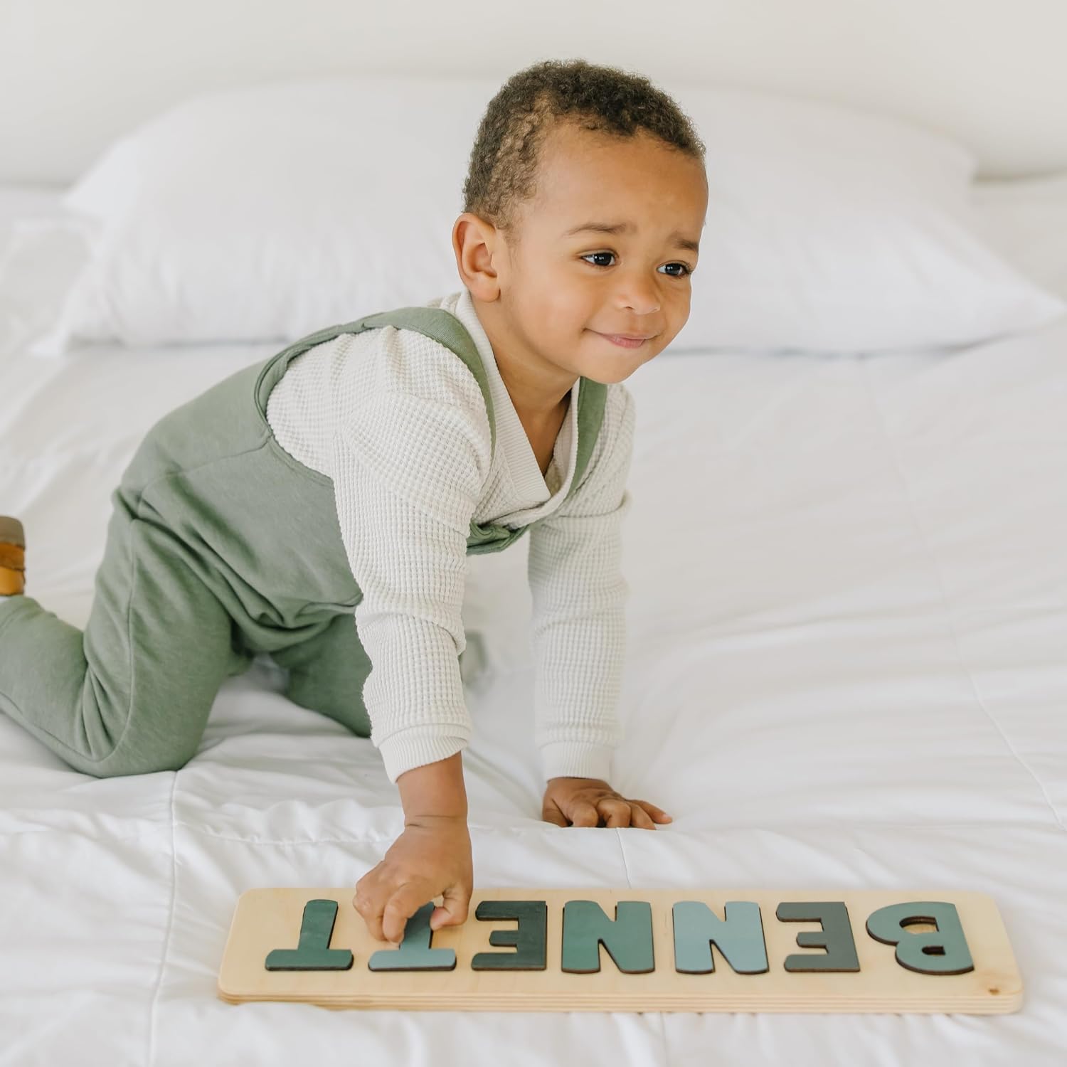 Personalized Wooden Name Puzzle for Kids, Handmade in USA by Bloom Owl, Custom Baby Gifts... image