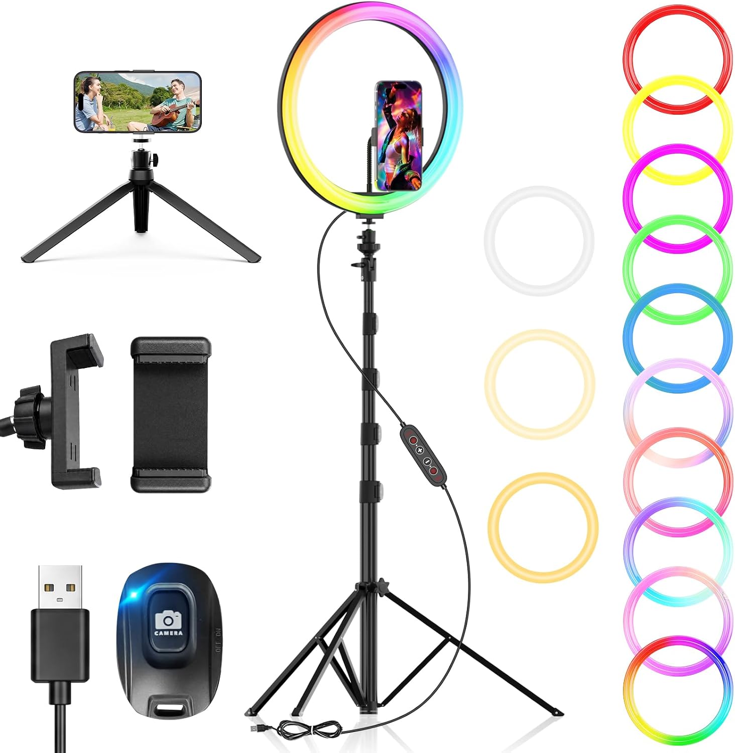 PEYOU 12" Selfie Ring Light with 73" Extendable Tripod Stand and Phone Holder, 38 Color...