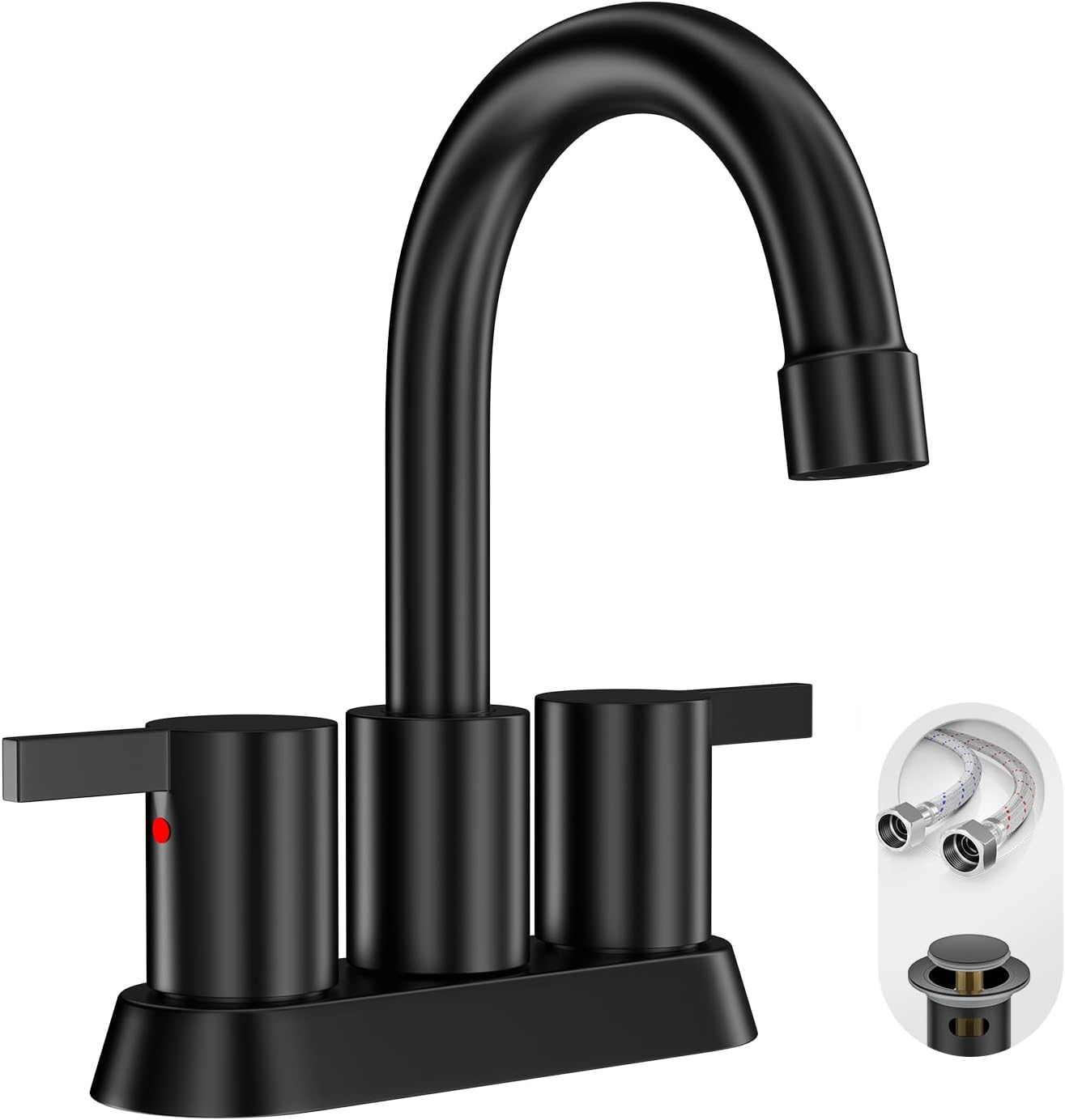 Phiestina 4 Inch 2 Handle Centerset Matte Black Lead-Free Modern Bathroom Faucet, 360 Swivel...