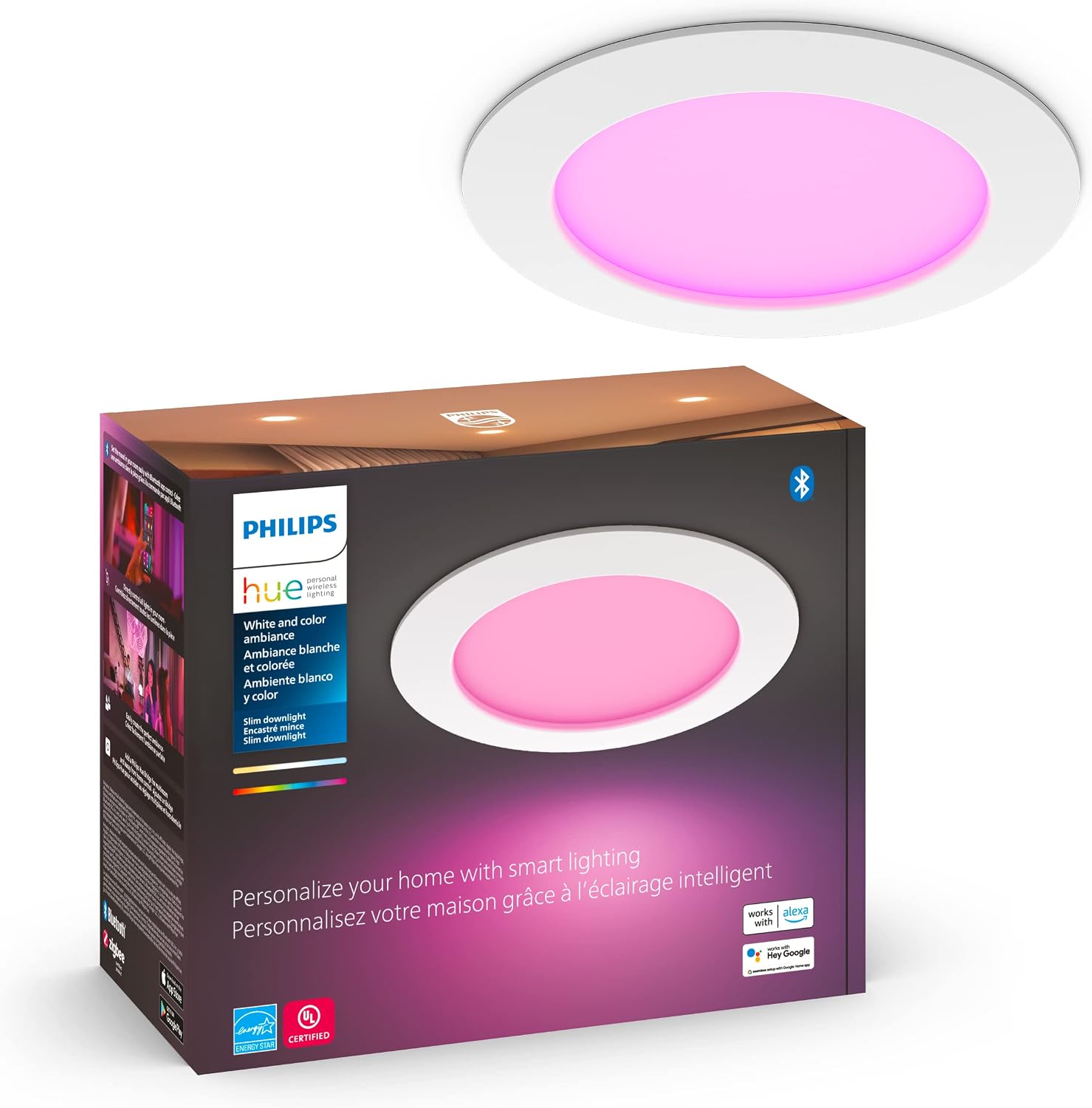 Philips Hue Smart Slim 6 Inch LED Downlight - White and Color Ambiance Color-Changing Light...
