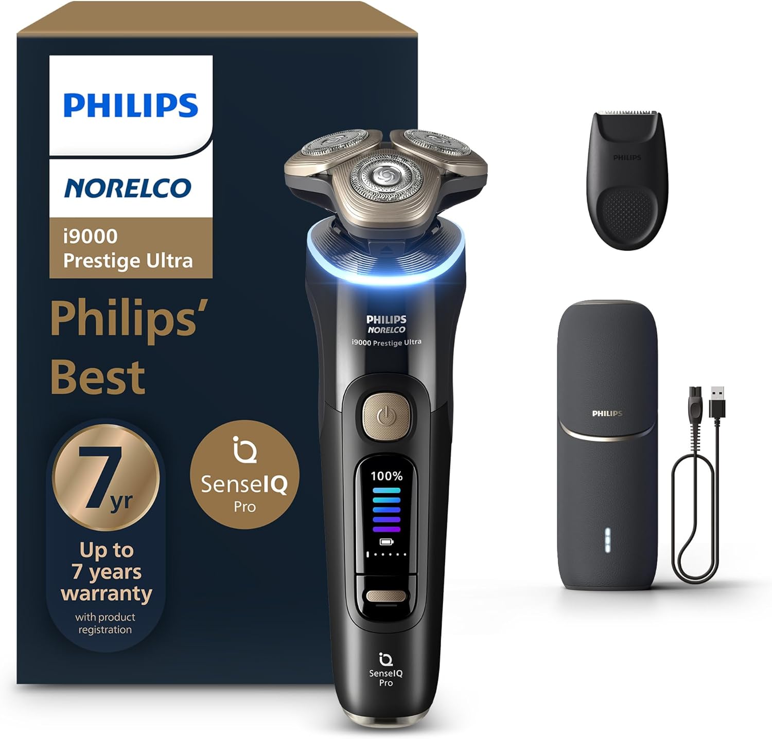 Philips Norelco Shaver i9000 Prestige Ultra, Wet & Dry Electric Shaver, Ink Black, SenseIQ...