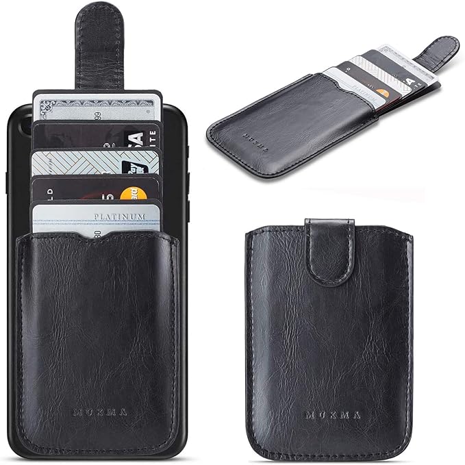 Phone Card Holder RFID Blocking Sleeve, Pu Leather Back Phone Wallet Stick-On Pull up 5 Card...