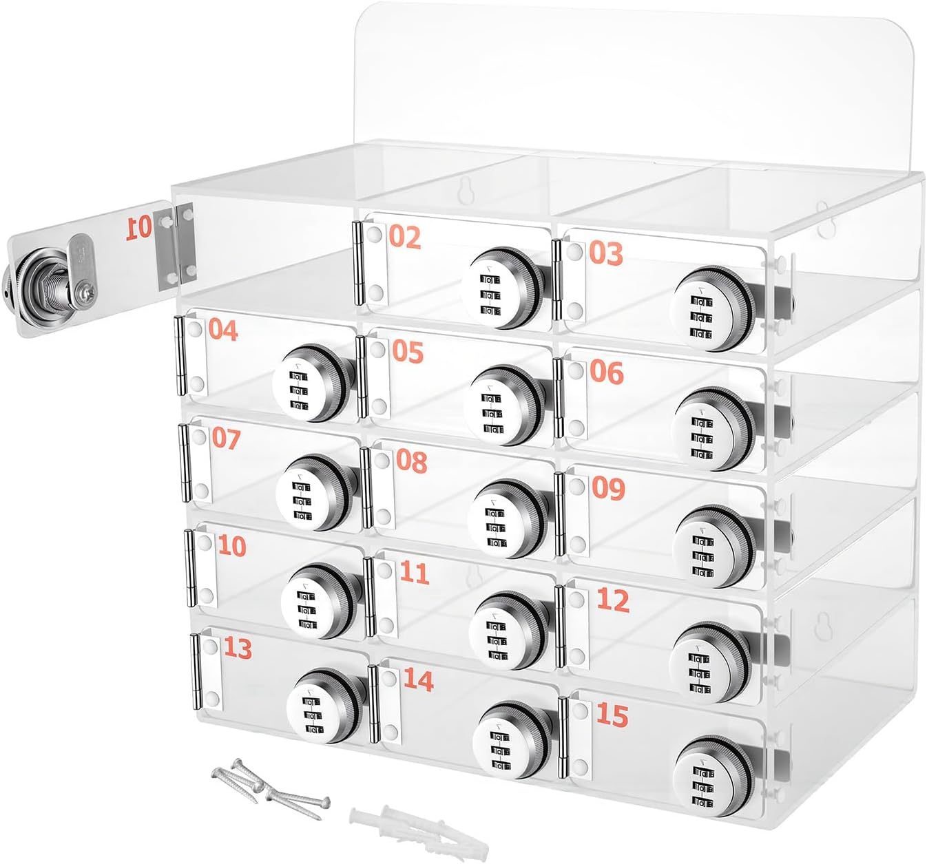 Phone Locker 15 Slot, Clear Acrylic Cell Phone Storage with Combination Lock - Wall Mount &...