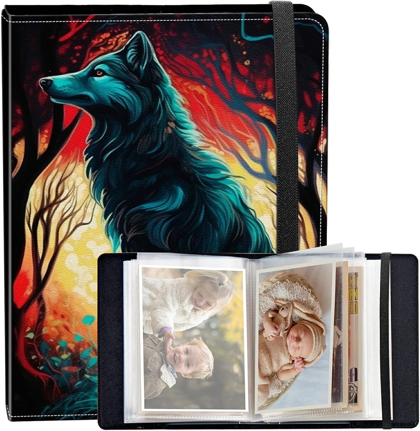 Photo Album 4x6 120 Photos Small Capacity PU Leather Cover, Art Wolf Mini Photo Album 4x6...