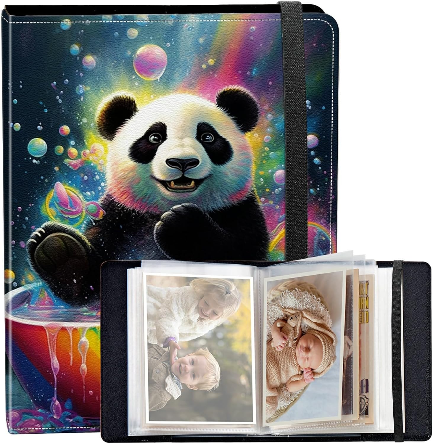 Photo Album 4x6 120 Photos Small Capacity PU Leather Cover, Panda in Bathtub Mini Photo...